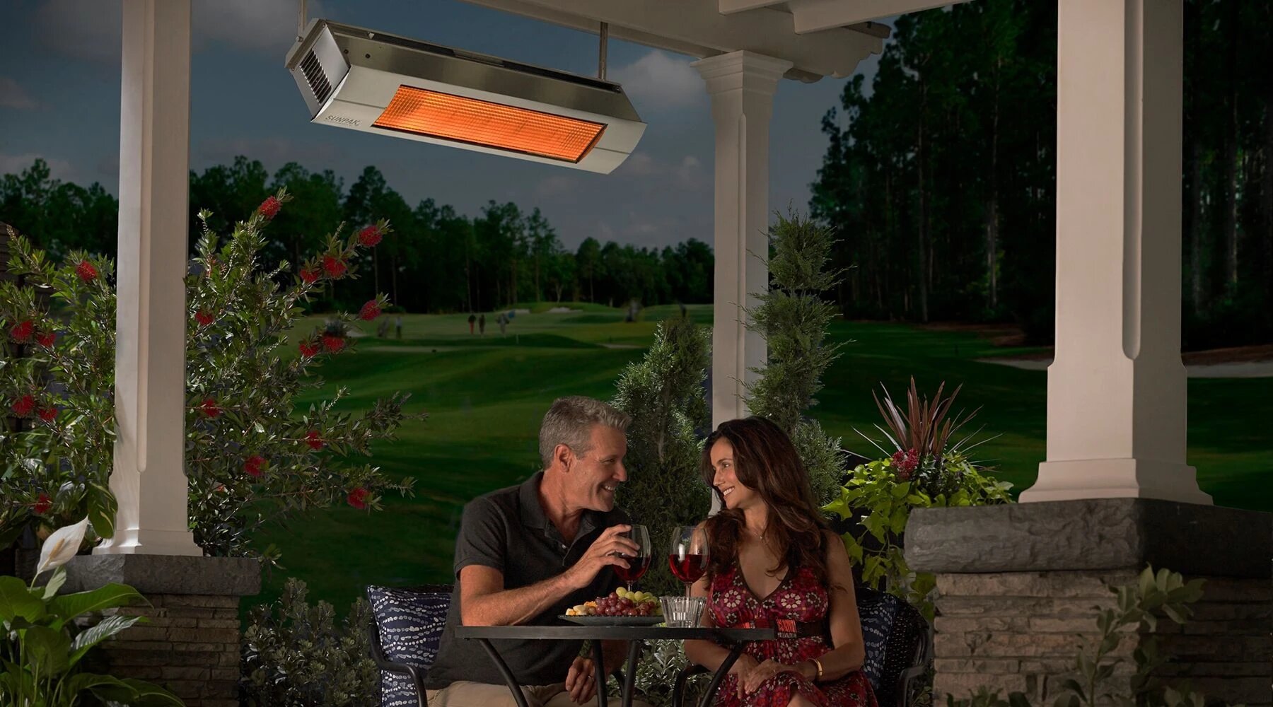 Overhead natural gas patio heater installed on a Calgary covered patio