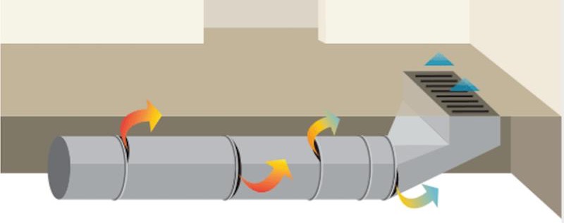 Illustration of duct air leakage inside a home's walls and floors
