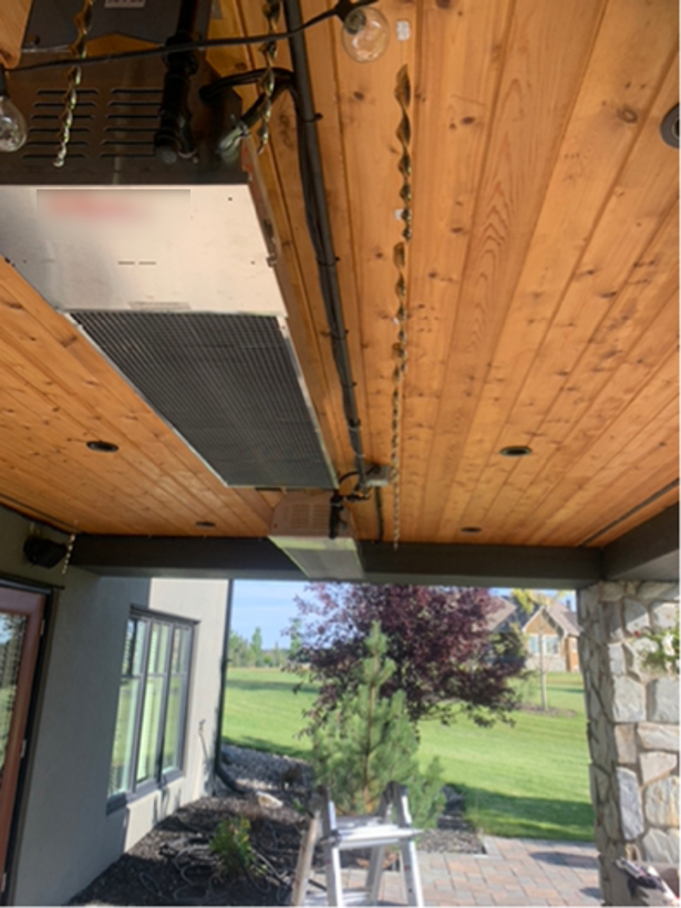Ceiling-mounted infrared patio heater option for Calgary outdoor living spaces