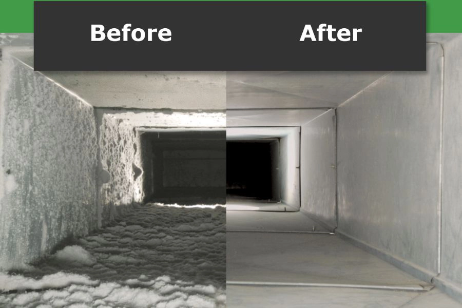 Air ducts before and after cleaning