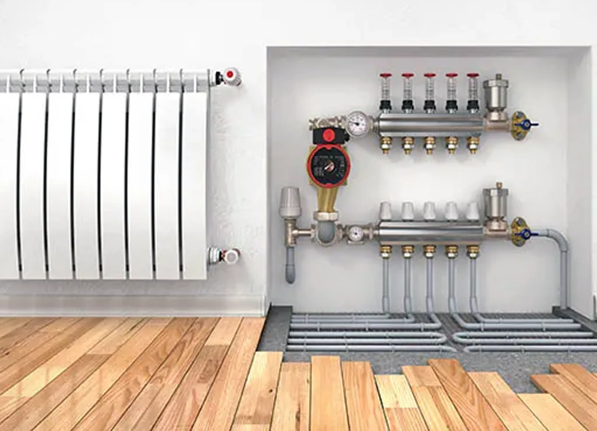 Hydronic boiler heating system installed in a Calgary home