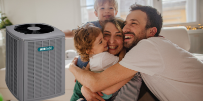 Happy family comfortable regardless of the weather with a heat pump