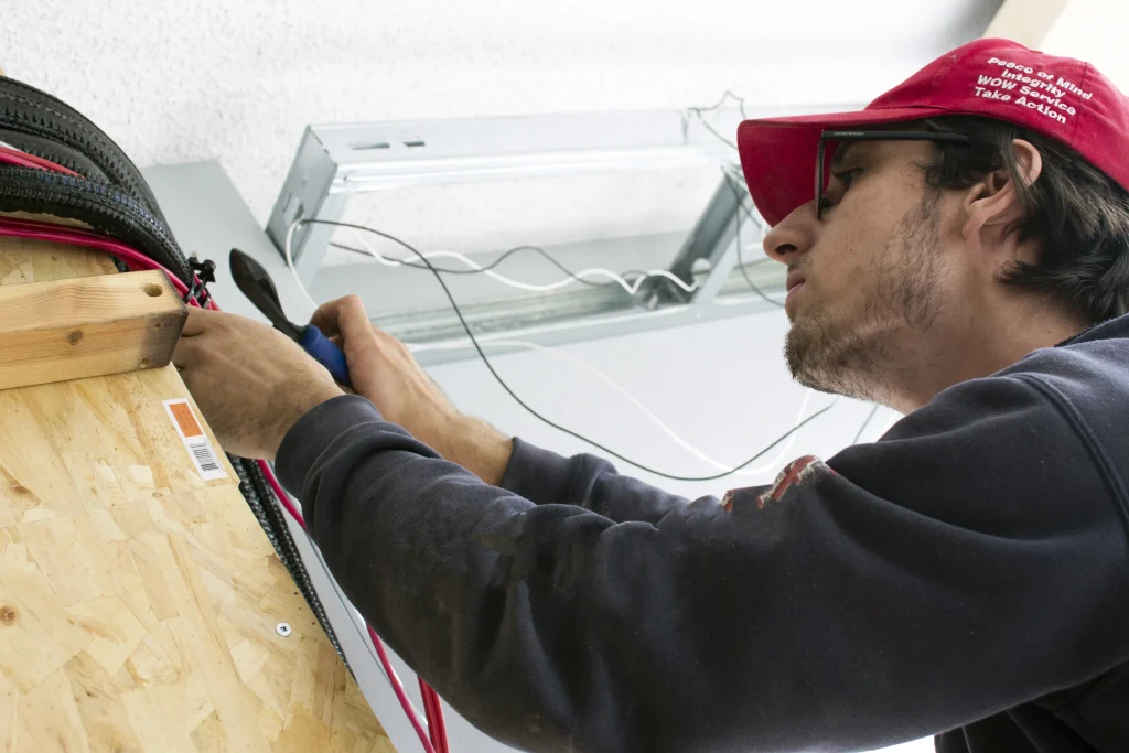 Ductless mini-split outdoor condenser and line set connection, Calgary