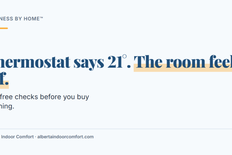Card: Thermostat says 21 degrees. The room feels off. Five free checks before you buy anything.